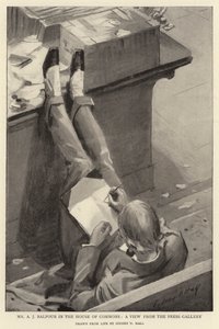 De heer A J Balfour in het Lagerhuis, een uitzicht vanuit de persgalerij