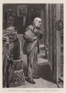Vrede na arbeid, Mr Gladstone in de bibliotheek van St Deiniol in Hawarden door Sydney Prior Hall