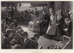 De cruise van de koning en koningin, kerkdienst aan boord van het koninklijk jacht Victoria en Albert