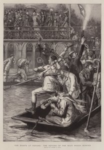 De achten in Oxford, de terugkeer van de boot die gebumpt is
