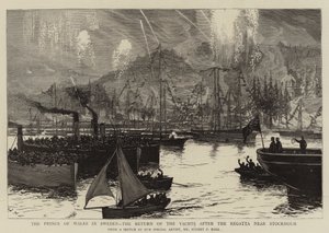 De Prins van Wales in Zweden, de terugkeer van de jachten na de regatta bij Stockholm door Sydney Prior Hall