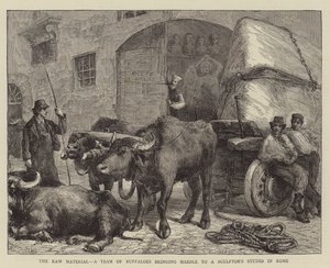 De grondstof, een team van buffels brengt marmer naar een beeldhouwersatelier in Rome door Sydney Prior Hall