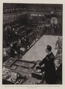 De oorlog, Mr Chamberlain doet zijn verklaring in het Lagerhuis door Sydney Prior Hall