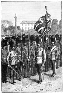 Trooping the Colour op de verjaardag van de koningin, St Jamess Park, Londen, 1900