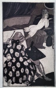 Erotiek: Giacomo Casanova (1725-1798) portretteert zijn langgerekte minnares zwoel naakt op een sofa door Sylvain Sauvage