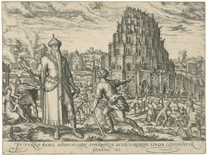 Toren van Babel (Figurae et imagines bibliorum) door Symon Novelanus (attributed to)