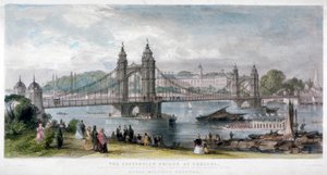 Uitzicht op de hangbrug in Chelsea, Londen, 1852