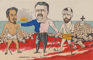 Roosevelt: Assez! - Genoeg! - Genug! Een karikatuur over het Verdrag van Portsmouth, 1905 door T. Bianco