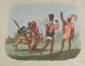 Een Bengaalse Sepoy en zijn familie ontmoeten iemand van de Byraggee-kaste, circa 1799 door T. Medland