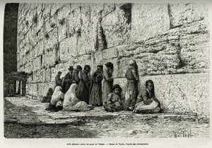 Joden huilen tegen de muren van de tempel (klaagmuur). Gravure door Taylor, ter illustratie van La Syria d