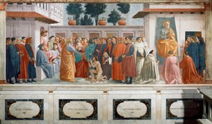 De Opwekking van de Zoon van Theophilus, de Koning van Antiochië, en St. Peter als Eerste Bisschop van Antiochië, c.1427 en c.1480