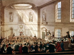India House, De Verkoopkamer, uit Ackermanns Microcosm of London, gegraveerd door Joseph Constantine Stadler, 1808