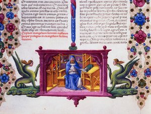 Randfries aan de onderkant van de pagina met St. Matteüs de Evangelist, Volume II f 148, v, Bijbel van Borso d