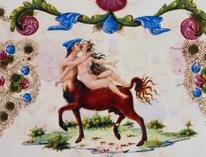 Centaur en vrouwelijke figuur, Deel II f 287, v, Bijbel van Borso d