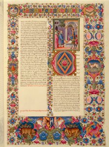 Italië, Incipit van het tweede Boek Kronieken, of Paralipomenon II miniatuur uit de Latijnse Bijbel van Borso d