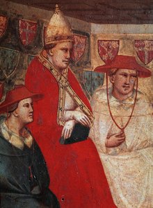 Geschiedenis van Sint Franciscus van Assisi: voorstelling van paus Innocentius III, die de Franciscaner regel bevestigt in 1210 (detail)