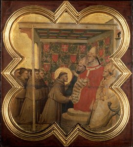 Leven van Sint Franciscus van Assisi: Innocentius III bevestigt de Franciscaanse regel in 1210 door Taddeo Gaddi