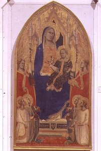 Madonna en Kind Enthroned met SS. Maria Magdalena, Catharina van Alexandrië en engelen door Taddeo Gaddi