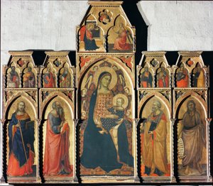 Maagd met kind met Sint Jacobus de Meerdere, Sint Johannes de Evangelist, Sint Petrus en Sint Johannes de Doper