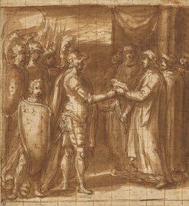 Kardinaal Albornoz geeft de Farnese de sleutels van Valentino door Taddeo Zuccaro