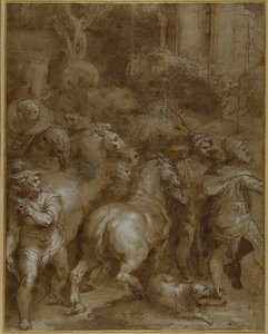 Paarden en mannen, naar rechts gericht door Taddeo Zuccaro