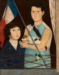 Twee kinderen met een Franse vlag door Tadeusz Makowski