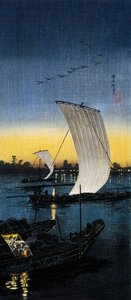 Avondzicht op Sekiyado, ca. 1930 door Takahashi  Hiroaki