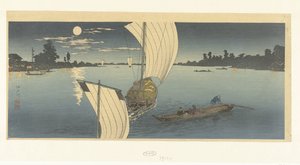 Avondscène op de Edo rivier