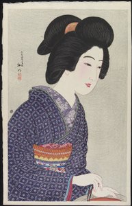 Vrouw zittend bij een vuurkorf, februari 1925 door Takahashi Hiroaki