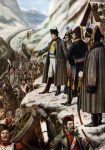 Campagne van Italië: Het Franse leger van Napoleon Bonaparte (1769-1821) tijdens de oversteek van de Grote Sint-Bernhard, 20 mei
