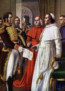 Paus Pius VII, gevangene in het kasteel van Fontainebleau, stemde op 25/01/1813 in met het ondertekenen van het Concordaat van Fontainebleau (1813), waarbij hij afstand deed van zijn tijdelijke soevereiniteit, een deel van zijn geestelijke autoriteit
