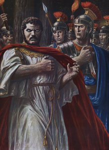 Romeinse oudheid: de dood van de Romeinse keizer Caracalla, vermoord nabij Harran op 8 april 217, met een zwaard, door Martialis, een van de officieren van zijn lijfwacht