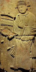 Terracotta stele met muzikant, Tang-dynastie