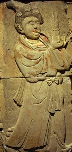 Terracotta stele met muzikant, Tang-dynastie