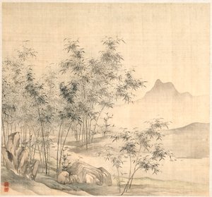 Een eenzame kraanvogel in het bamboebos, begin 1600