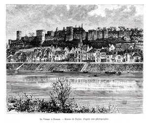 Chinon en de rivier de Vienne, Frankrijk, 19e eeuw