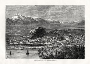 Salzburg, vanaf de Kapuzinerberg, Oostenrijk, 19e eeuw