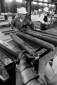 Gegoten koperen staven bij Phelps Dodge Smelter Douglas Arizona, koper smelten