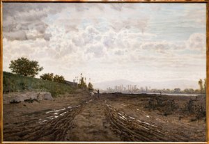 Een ochtend langs de rivier de Arno. Zandgravers langs de Arno, ca. 1868 door Telemaco Signorini