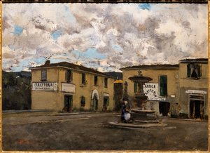 Het kleine plein in Settignano op een regenachtige dag, ca. 1861
