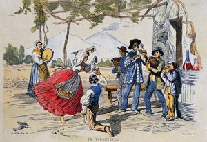 Napolitaanse tarantella, gravure naar tekening door Teodoro Duclere