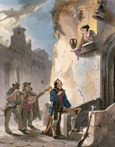 Serenade, illustratie uit Kostuums en populaire scènes van Napels door Achille Vianelli
