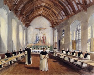 Reconstructietekening van de Refter van het Cisterciënzerklooster van Cleeve Abbey