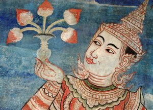 Detail van een muurschildering in de Viharn laikam bij Wat Phra Singh