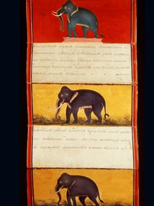 Folio uit een manuscript over olifantentraining (pen en inkt en wc op papier)
