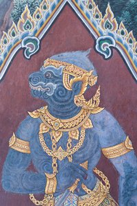 Muurschildering met scènes uit de Ramayana in Wat Phra Kaeo, het Koninklijk Paleis, Bangkok, Thailand