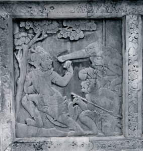 Een van een serie reliëfs die de Ramakien (Ramayana) uitbeelden door Thai School