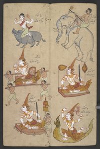Or 16455 f.14r, Dieren uit de dierenriem, uit Phrommachat (perkament) door Thai School