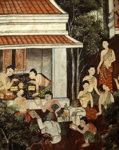 Paleisdames kopen sieraden en spiegels van moslimhandelaren, Rattanakosin-stijl door Thai School