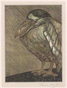Schuitbekreiger in de regen door Theo van Hoytema (signed by artist)